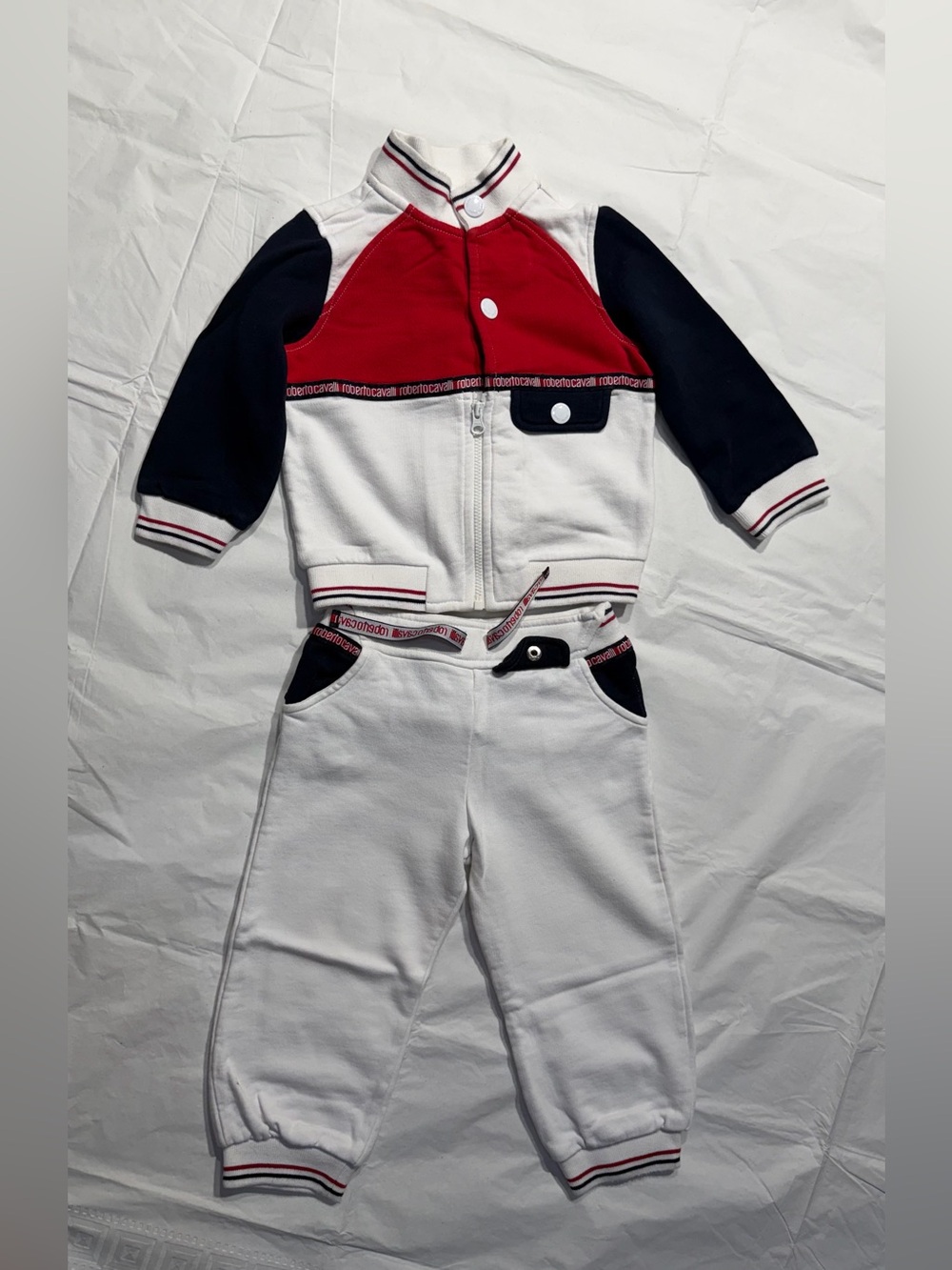 Roberto Cavalli Kids White, Red & Navy Sweatshirt and Joggers Set